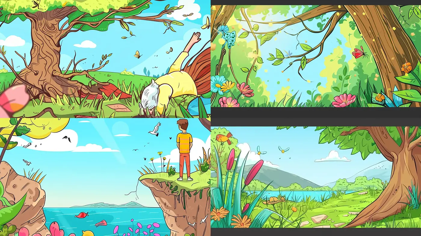 Serenely Stylized Nature: An Idyllic and Vibrant Panorama - Midjourney sref style