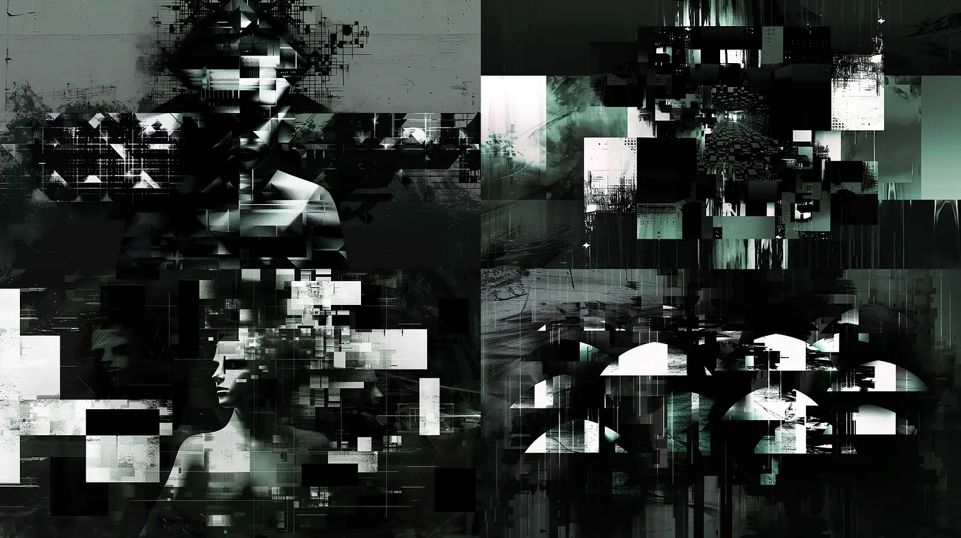 Abstract Fragmentation: A Digital Tapestry of Monochrome Mosaics - Midjourney sref style