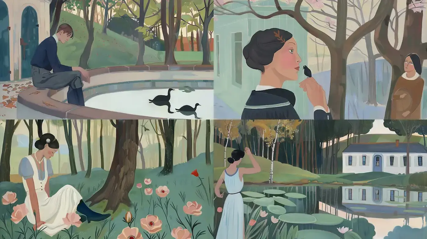 Serene Pastoral Elegance in a Soft Textured Impressionist Vision - Midjourney sref style