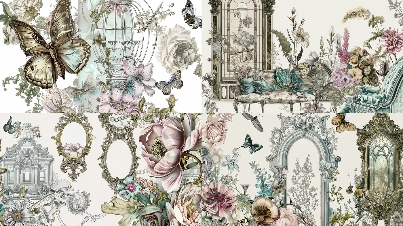 Ethereal Dreamscape: A Fusion of Vintage Elegance and Nature's Serenity - Midjourney sref style