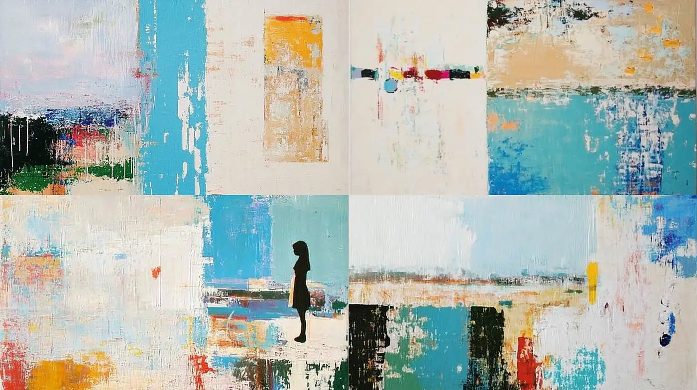 Abstract Textural Harmony in Soothing Earth Tones and Aqua - Midjourney sref style