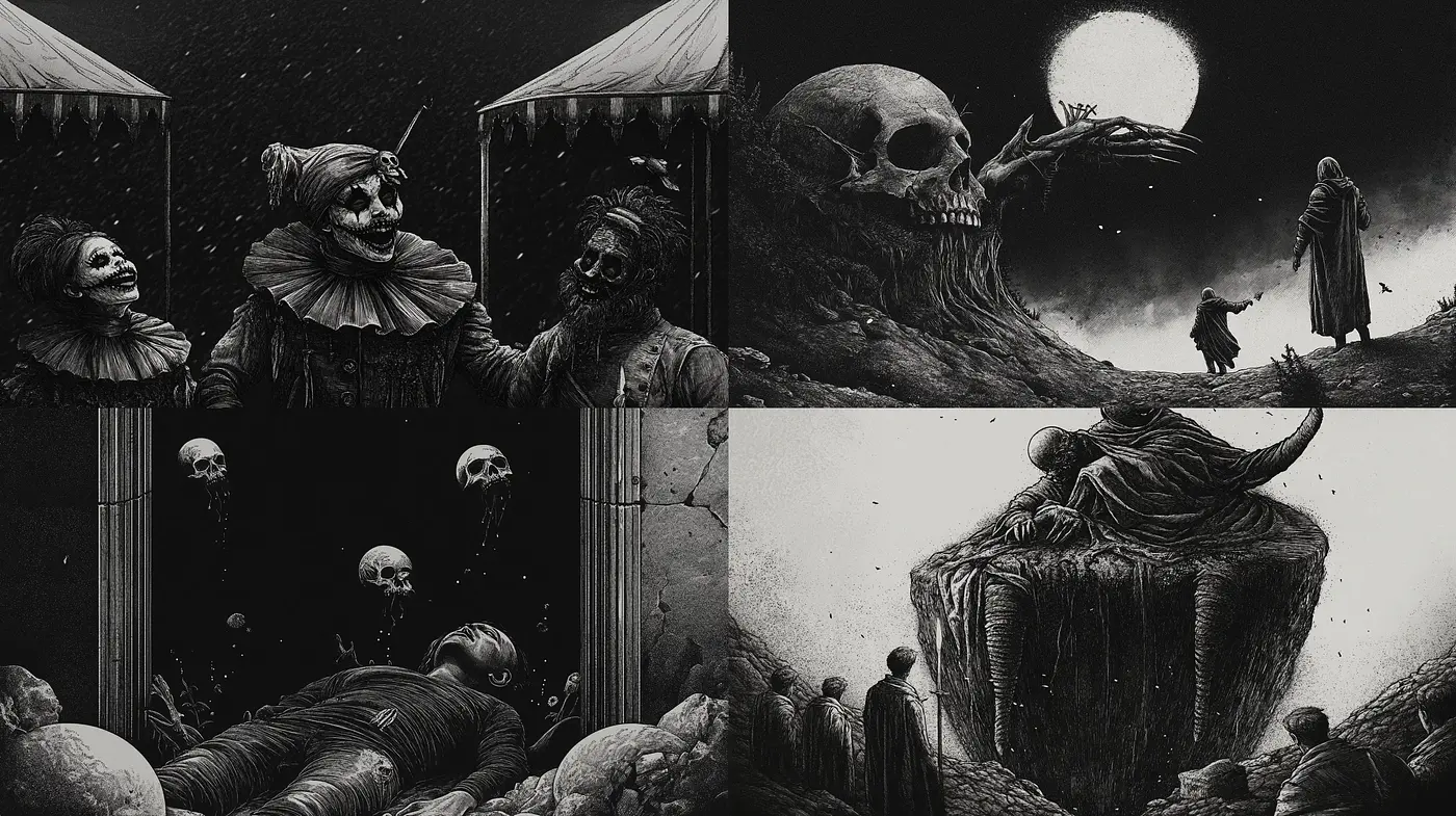 Gothic Elegy in Monochromatic Tableau - Midjourney sref style