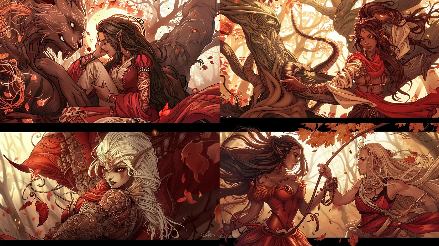 Autumnal Fantasy Artwork with Ethereal Elven Inspirations - Midjourney sref style