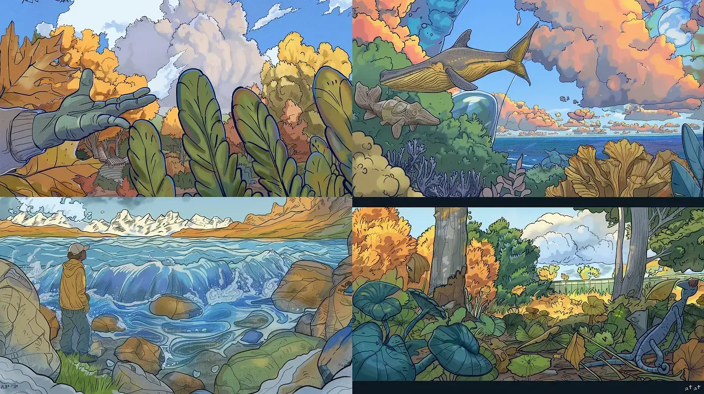 Vibrant and playful illustration inspired by nature - Midjourney sref style