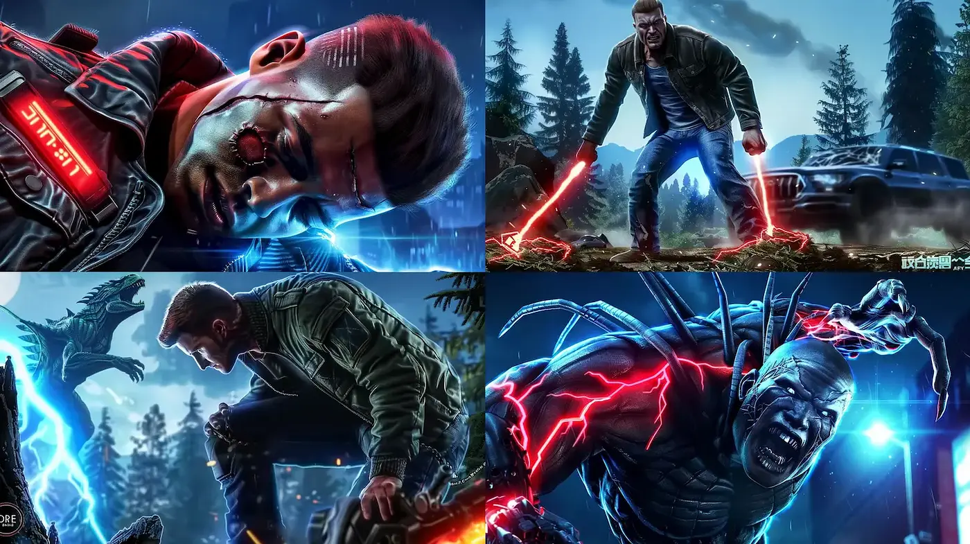 Futuristic, action-packed digital art with neon influences - Midjourney sref style