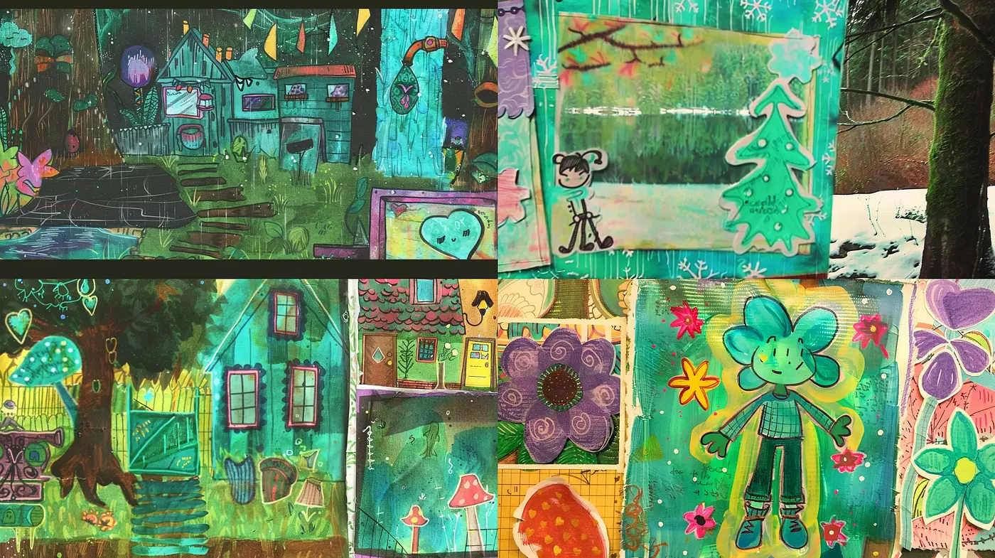 Whimsical Dreamscape in Vibrant Pastel Illustrations - Midjourney sref style