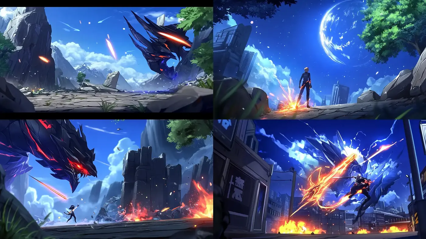 Epic Dynamic Sci-fi Battle Scenes with an Anime Essence - Midjourney sref style