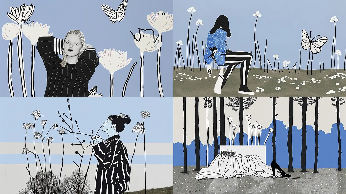 Monochrome Serenity in Nature: A Study of Contrasting Textures and Silhouettes - Midjourney sref style