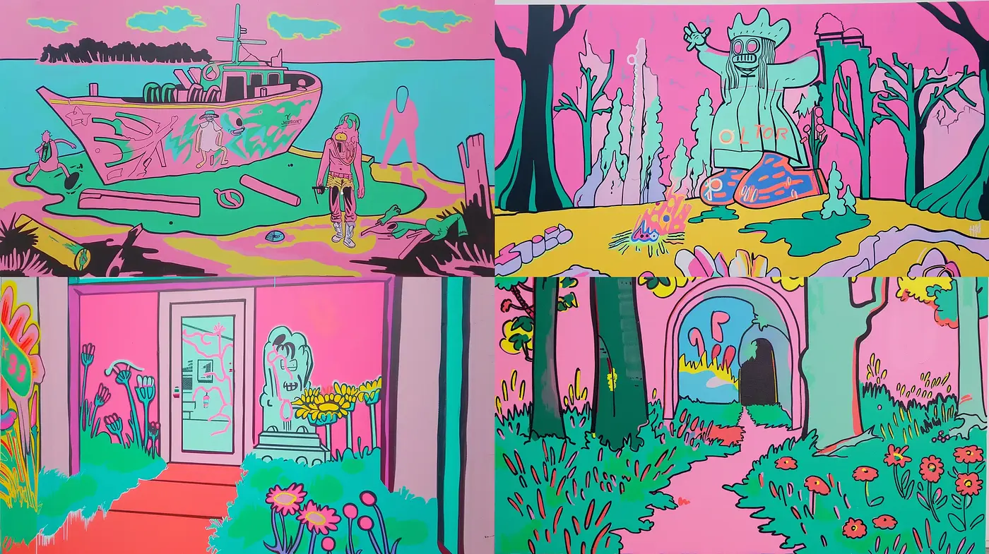 Surreal Candy-Colored Storybook Illustration - Midjourney sref style