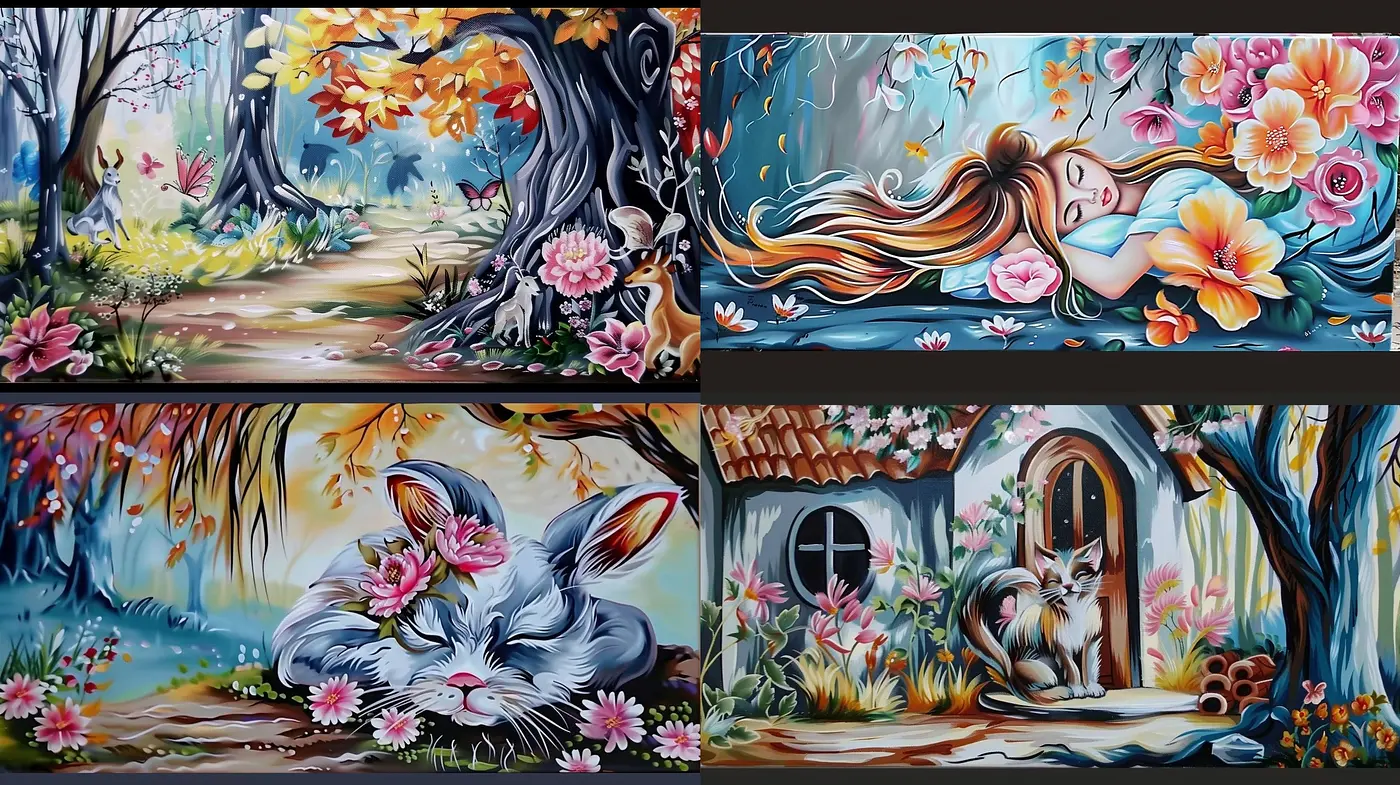 Whimsical Floral Dreamscape in Vivid Hues - Midjourney sref style