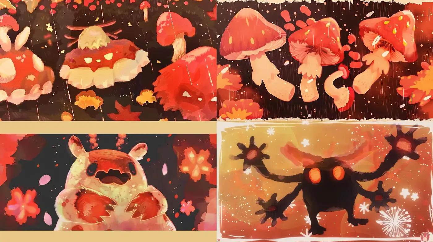 Enchanted Forest Whimsy: A Dreamlike Ensemble of Stylized Fauna and Flora - Midjourney sref style