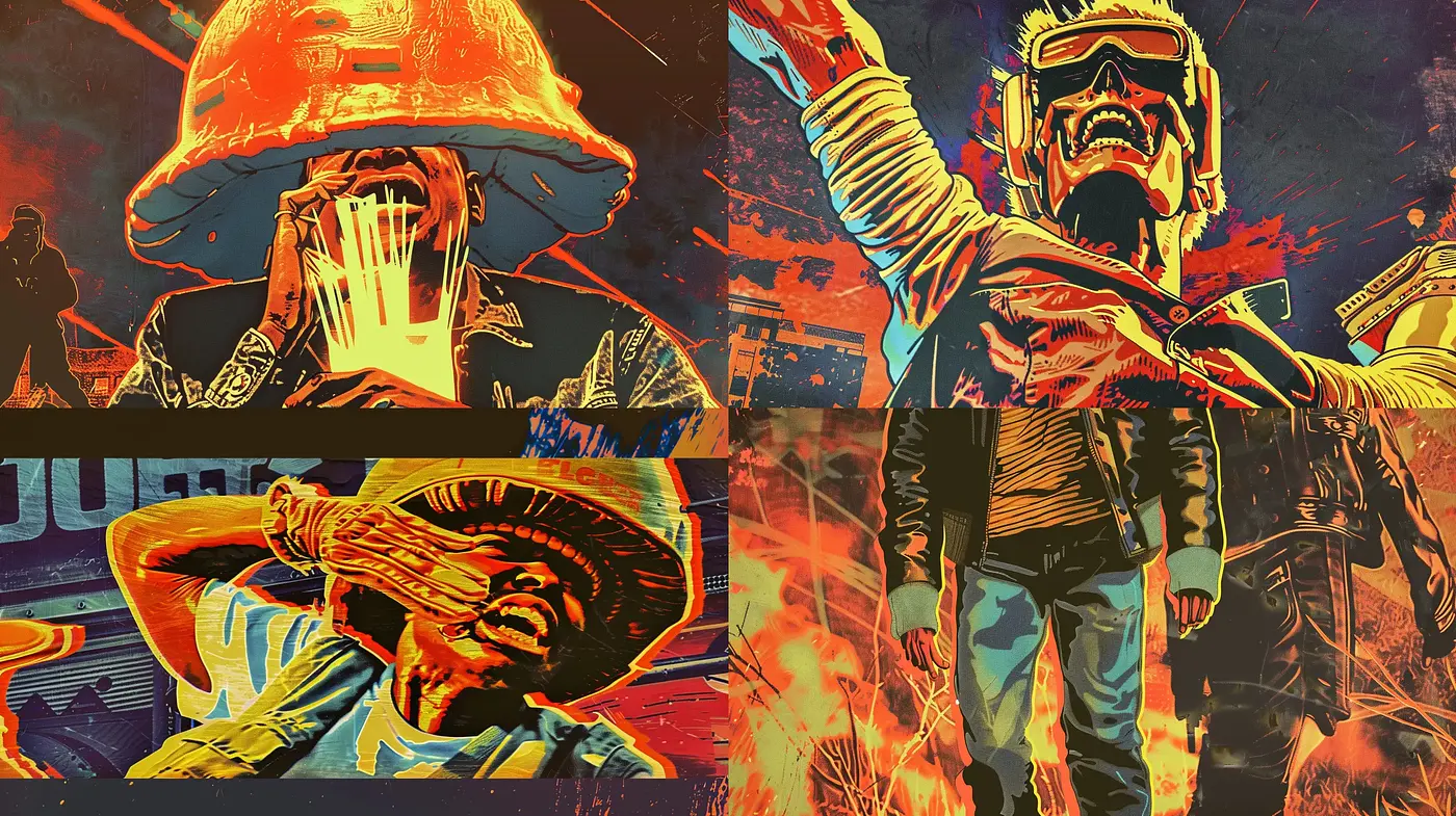 Dynamic Contrast-Heavy Pop Art Fusion - Midjourney sref style