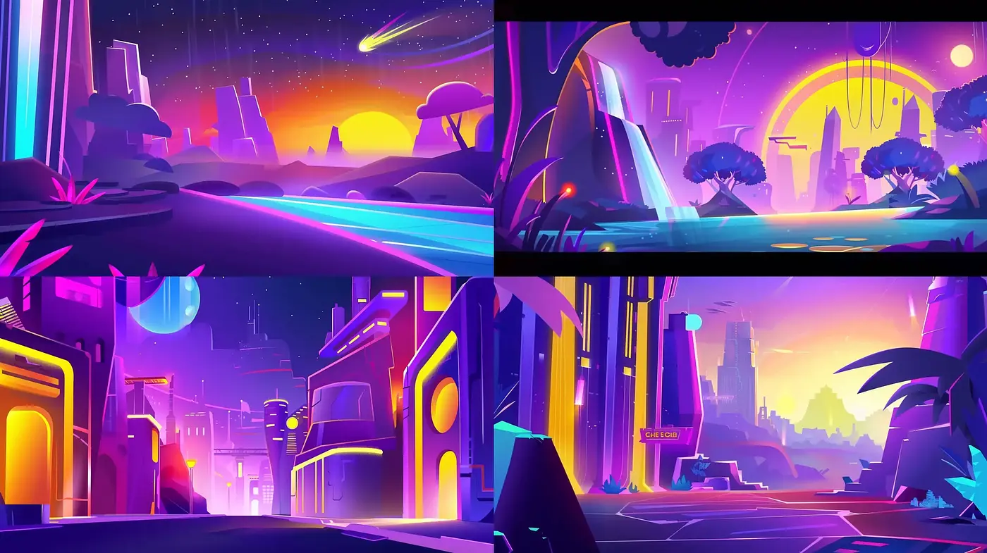 Neon-Noir Dreamscape: A Fusion of Cyberpunk Aesthetics and Retrofuturistic Vistas - Midjourney sref style