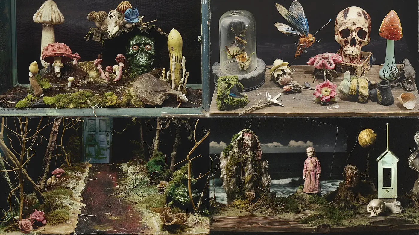 Ethereal Macabre Tableaux with Surrealist Overtones - Midjourney sref style