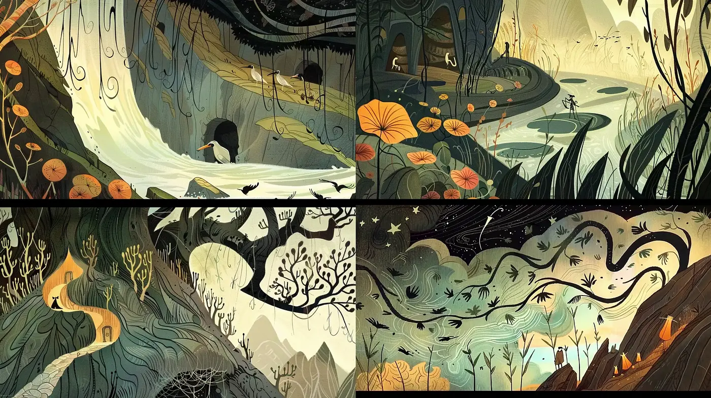 Mystical Forests in Stylized Earthy Tones: A Consistent Artistic Vision - Midjourney sref style