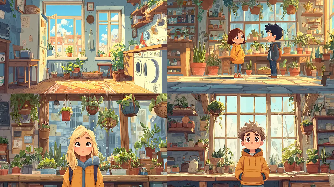 Whimsical and Lively Cozy Interior with Nature Elements - Midjourney sref style