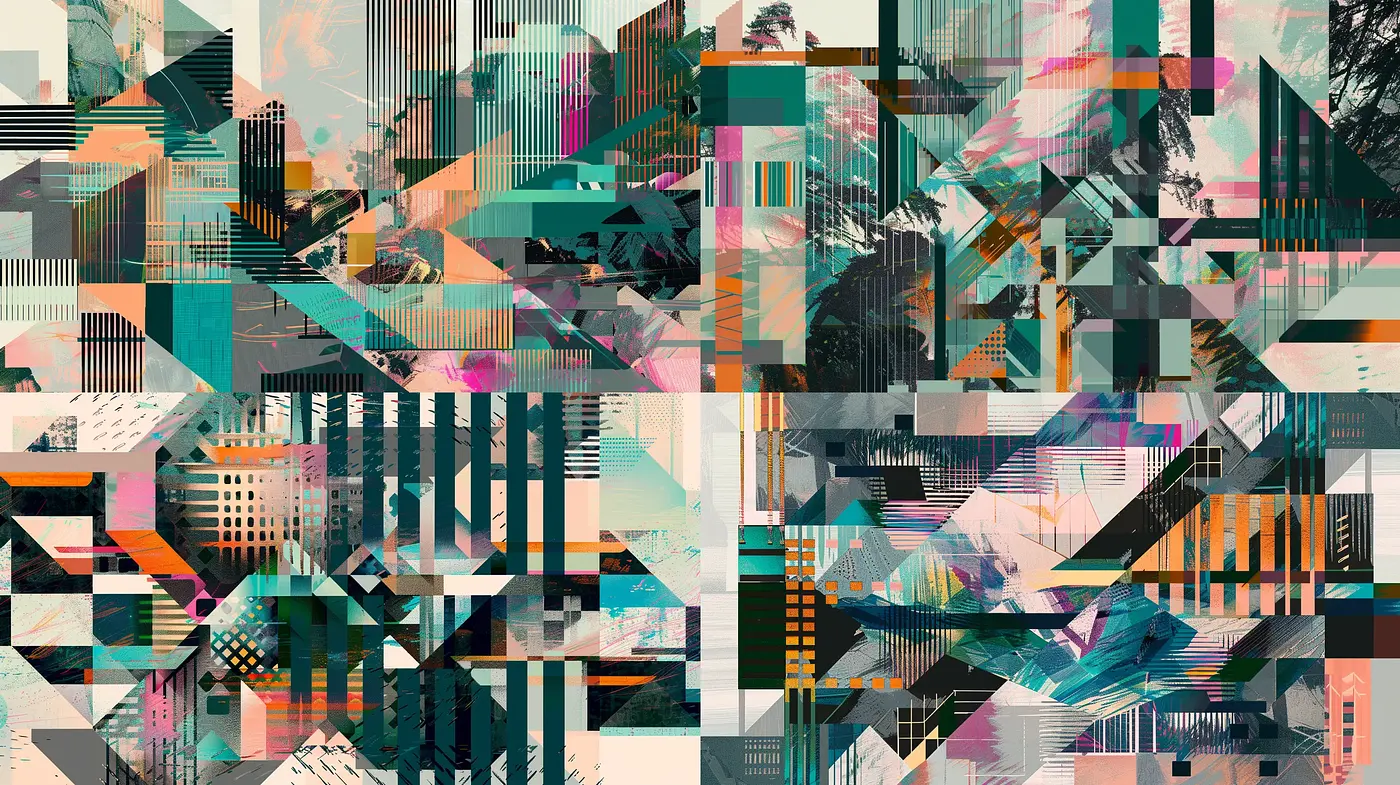 Abstract Geometric Collage with Harmonized Disarray - Midjourney sref style