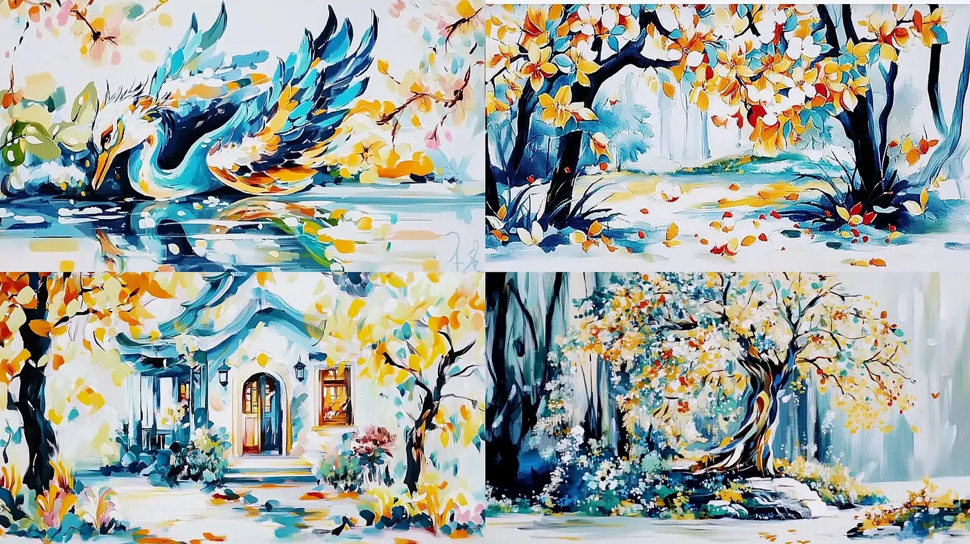 Ethereal Autumn Dreamscape in Expressive Brushstrokes - Midjourney sref style