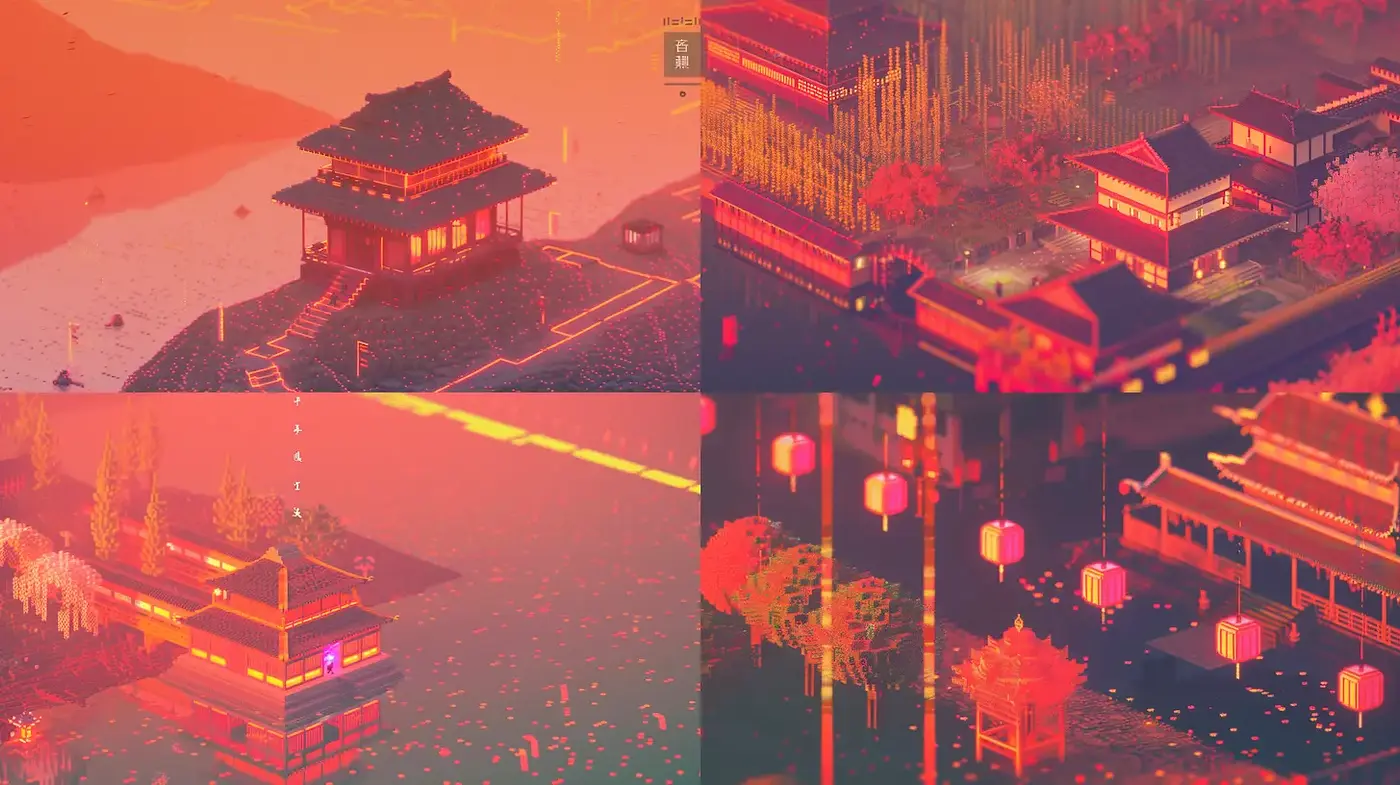 Vibrant and Textured Imaginary Landscapes with an Asian Cultural Influence - Midjourney sref style