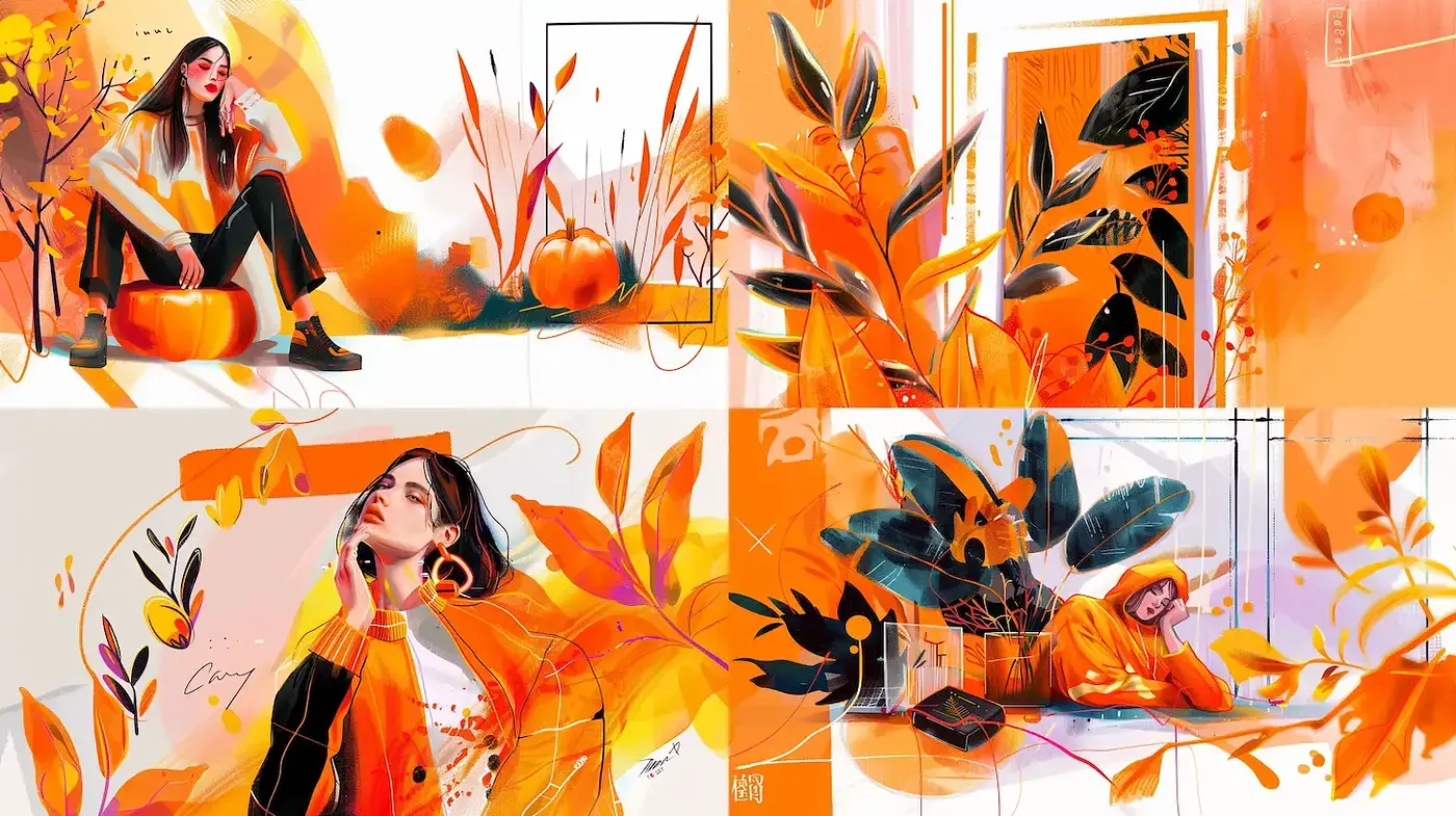 Vibrant and Expressive Illustrations Featuring Warm Autumnal Tones - Midjourney sref style