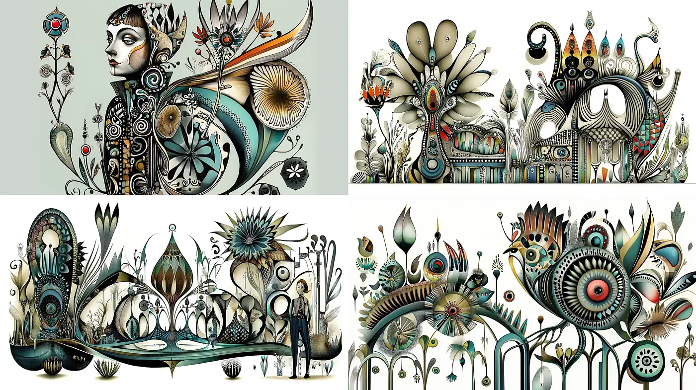 Mechanical Blossoms in a Surreal Garden: An Intricate Fusion of Organic and Industrial Aesthetics - Midjourney sref style