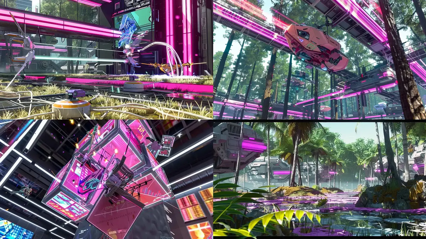 Futuristic Neon Jungle Visions with Cyberpunk Overtones - Midjourney sref style