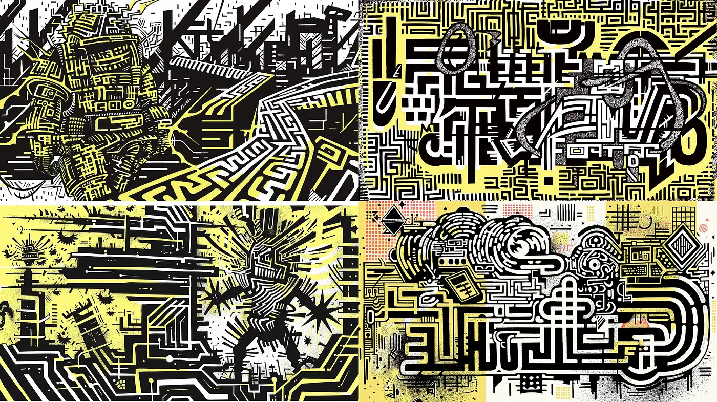 Abstract Technological Labyrinth: A Fusion of Circuitry and Urban Complexities - Midjourney sref style