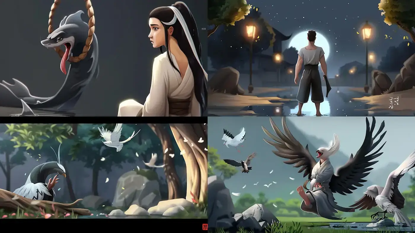 Stylized Illustrations Incorporating Natural Elements and Mythical Themes - Midjourney sref style