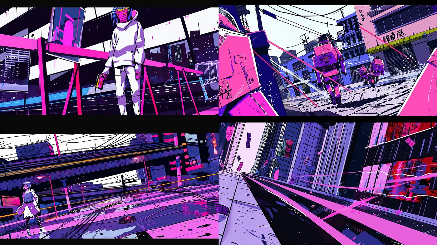 Neon Noir Cyberpunk Dreamscape: A Synthesis of Vibrant Futurism and Retro Style - Midjourney sref style