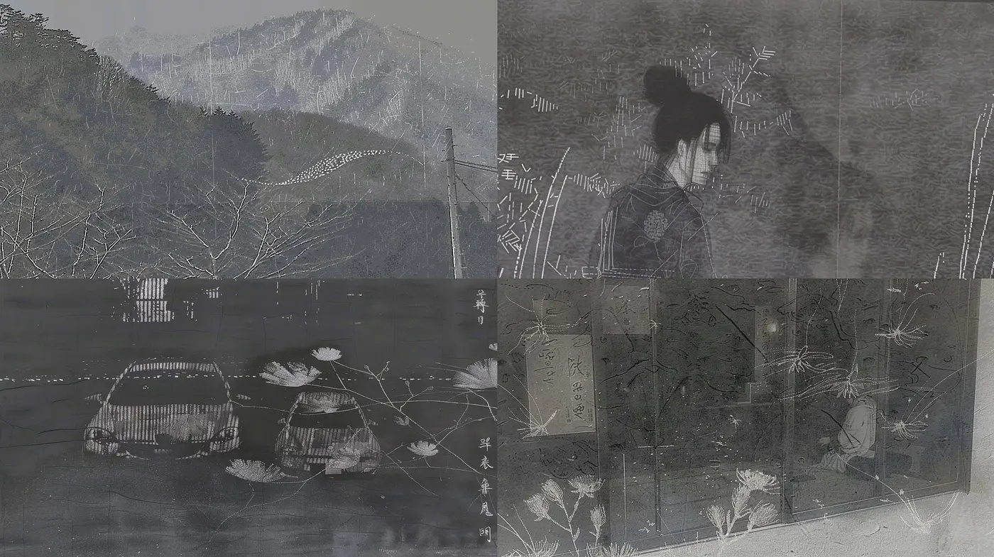 Ethereal Monochromatic Whisper: A Fusion of Contemporary and Traditional Asian Aesthetics - Midjourney sref style