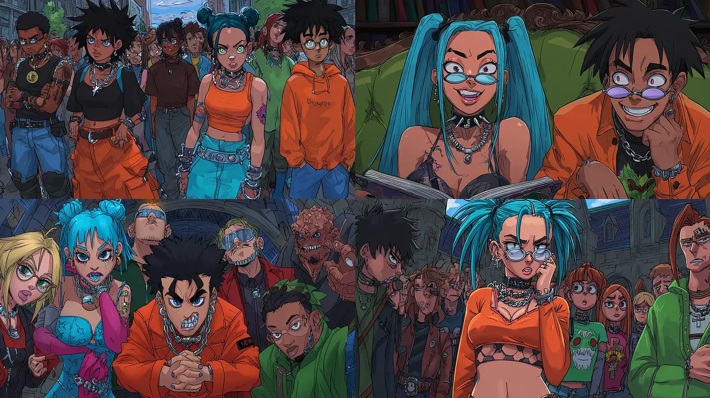Dynamic and expressive urban youth culture with vibrant character designs - Midjourney sref style