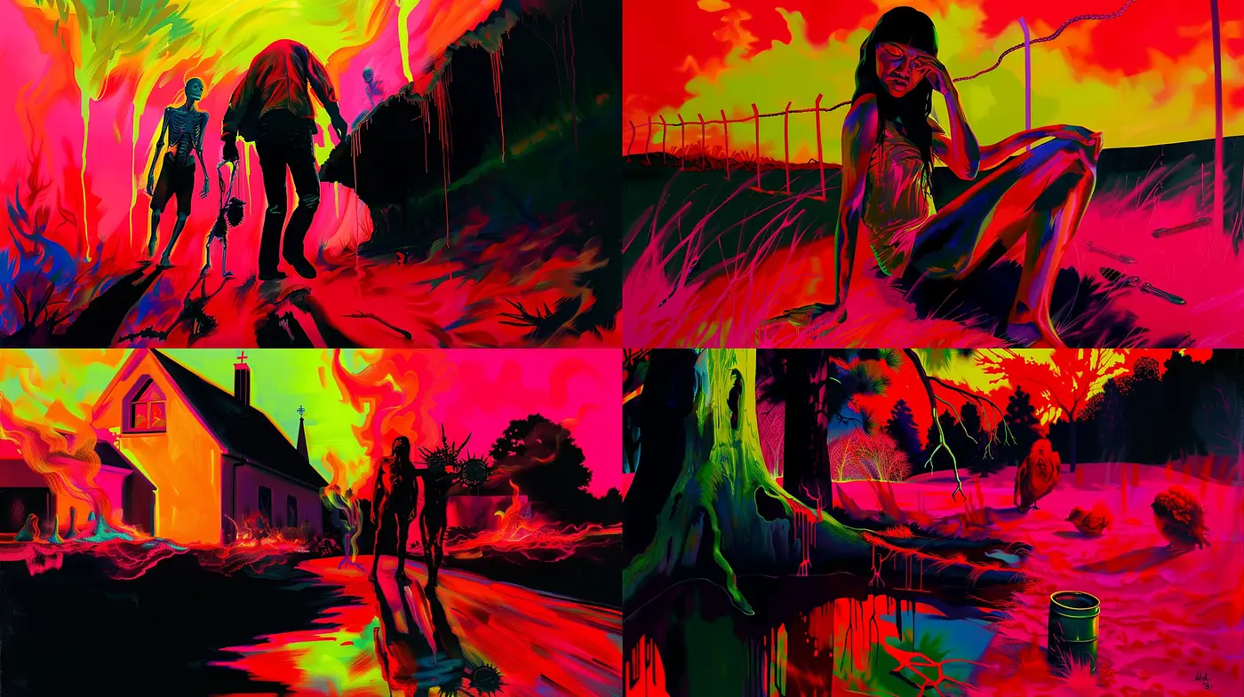 Surreal Neon Dreamscape: A Fusion of Vibrant Hues and Stylized Reality - Midjourney sref style