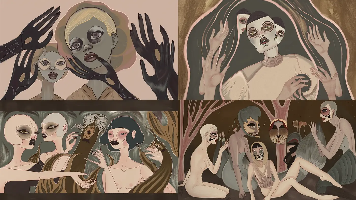 Surreal Serenity in Muted Tones: Consistency in Abstracted Human Forms - Midjourney sref style
