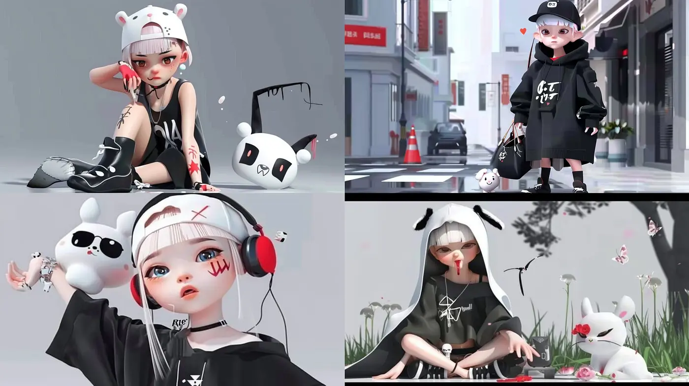 Consistently Stylized Urban Anime-Inspired Digital Illustrations with Monochrome and Red Accents - Midjourney sref style