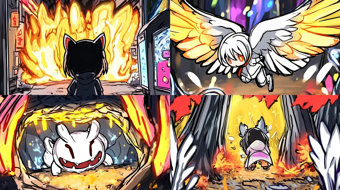 Dynamic Anime-Inspired Fiery Encounter Collection - Midjourney sref style