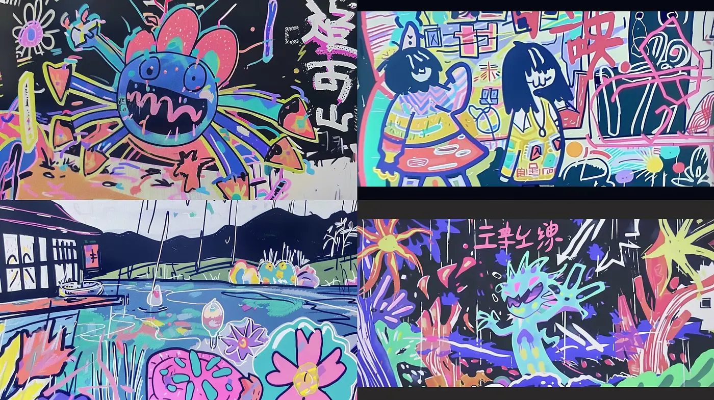 Eclectic Neon Graffiti Expressionism - Midjourney sref style