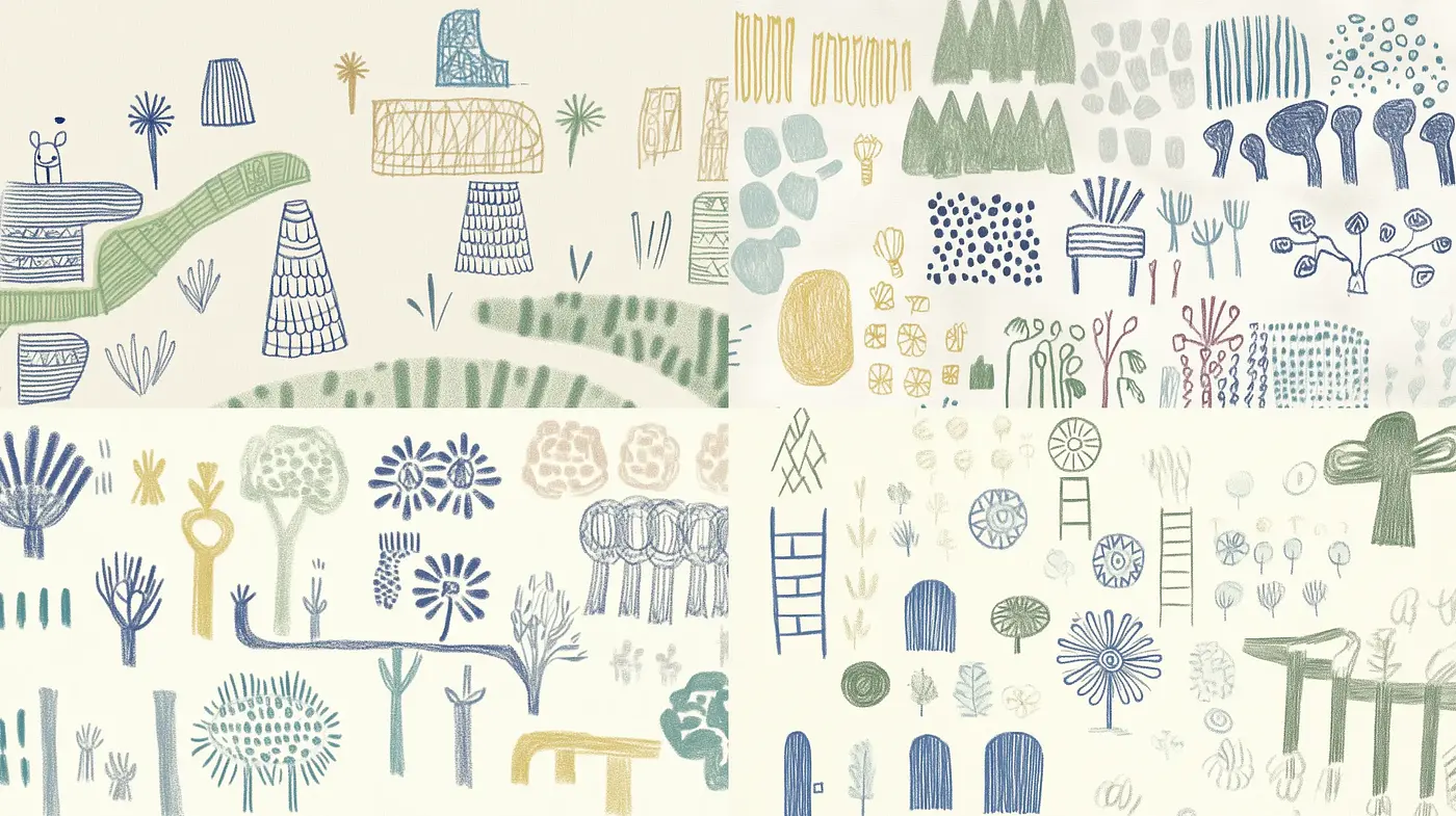 Simplified Natural Forms with Pastel Palette and Folk Art Essence - Midjourney sref style