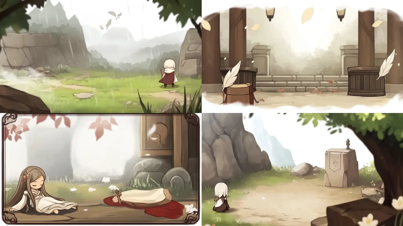 Serene Storybook Pastoral Scenes with Anime Influences - Midjourney sref style