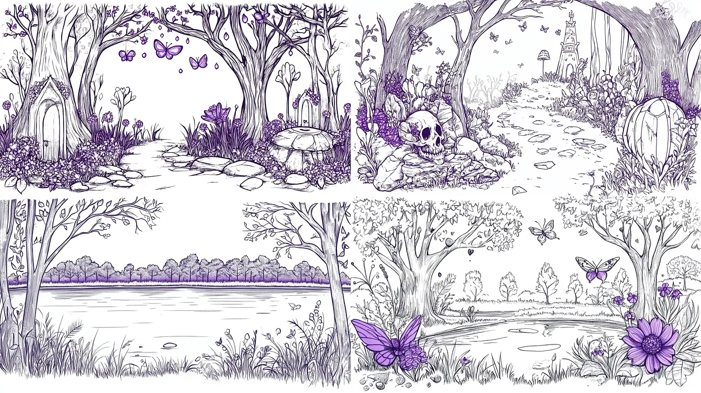 Enchanted Monochrome Forest: A Whimsical Journey Through Stylized Nature - Midjourney sref style