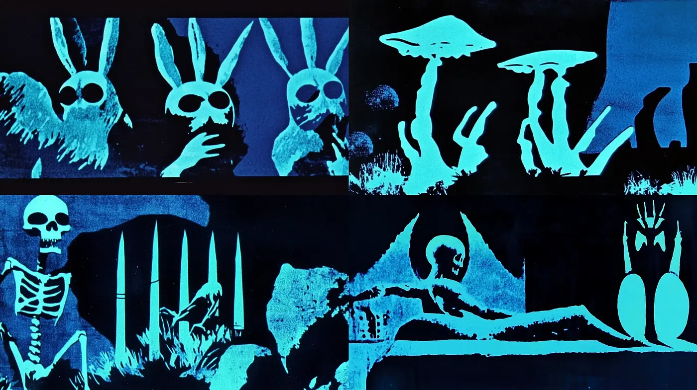 Surreal Nocturnal Cyanotype Reverie - Midjourney sref style