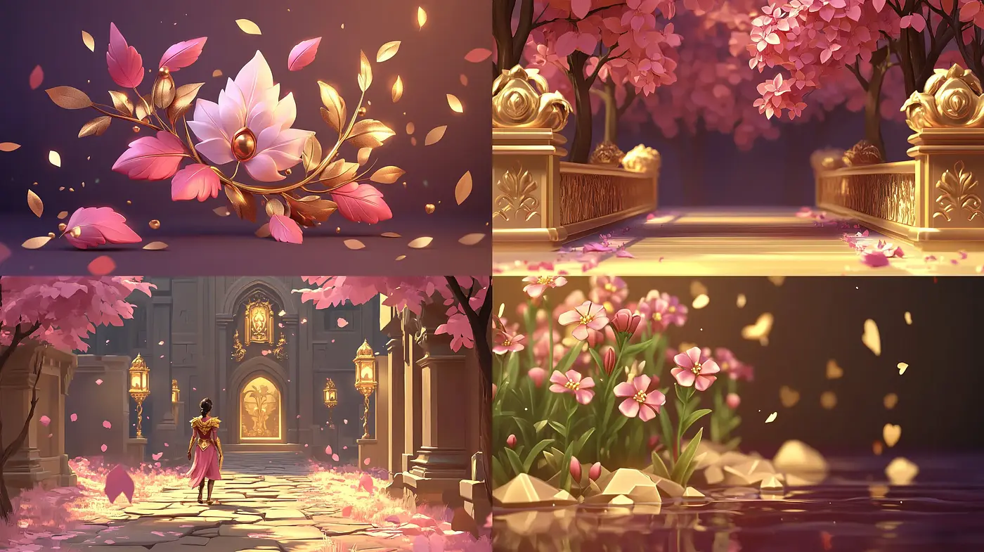 Enchanting Twilight Blossoms: A Dreamlike Fusion of Warm Hues and Ethereal Light - Midjourney sref style