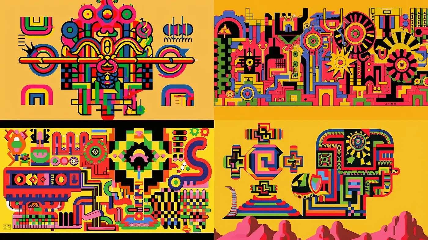 Geometric Euphoria in Vibrant Mesoamerican Digital Tapestry - Midjourney sref style
