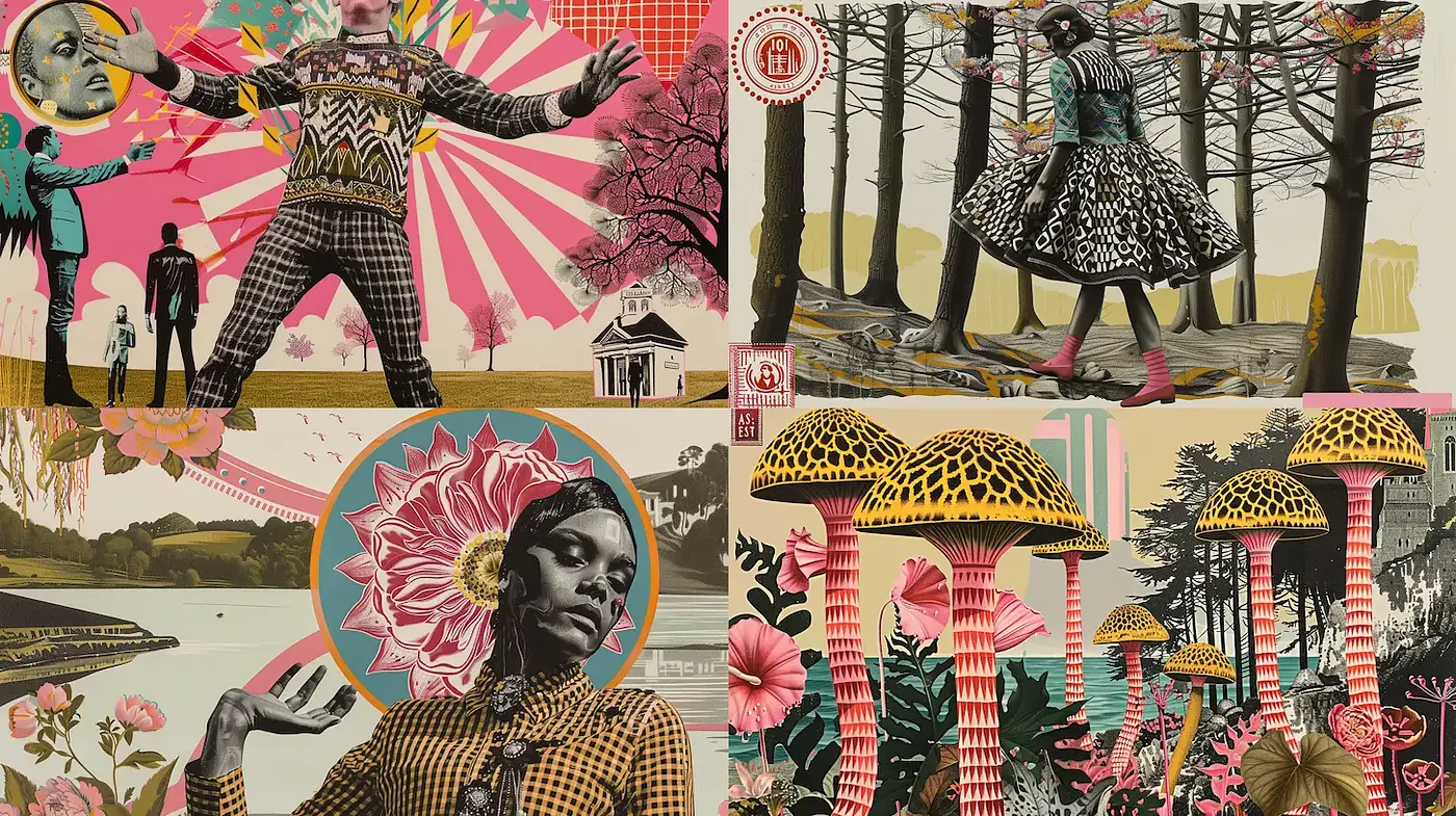Bold and Eclectic Mix of Graphic Elements with a Retro Vibe - Midjourney sref style