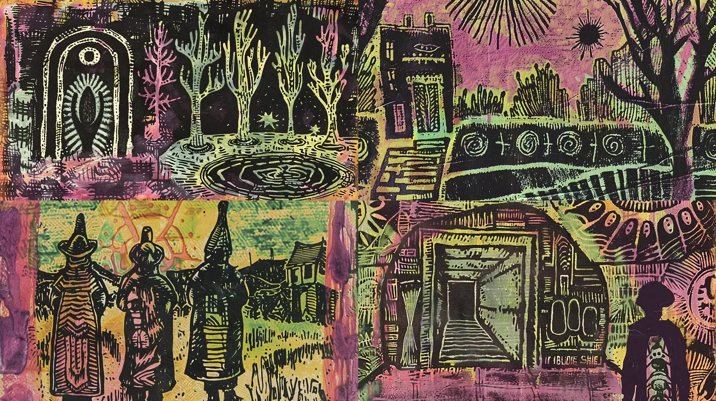 Enigmatic Textured Tapestry of Abstract Life - Midjourney sref style