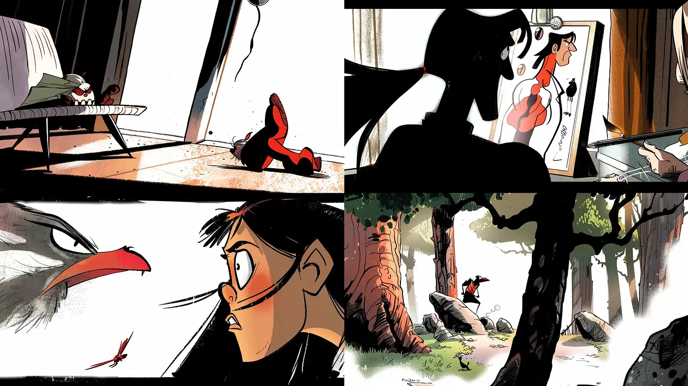 Stylized Comic Book Illustration with Bold Contours and Dynamic Expression - Midjourney sref style