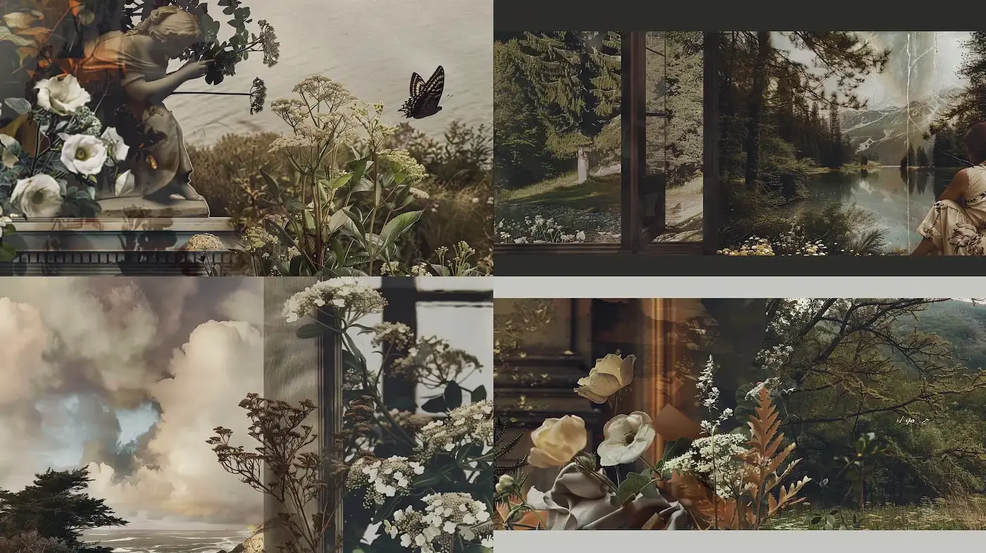 Serene and Enigmatic Natural Landscapes with Romantic Elements - Midjourney sref style