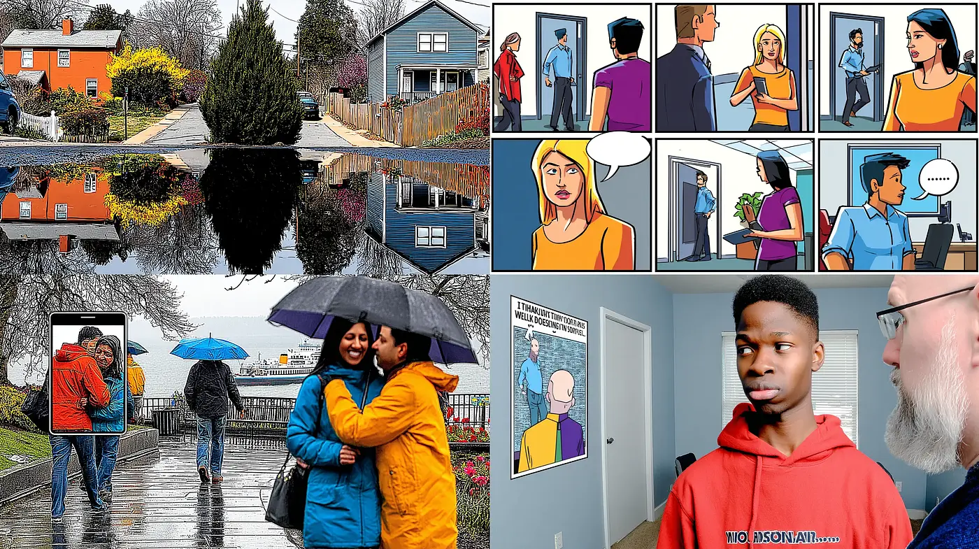 Modern, vibrant storytelling with comic influences and a reflective, urban atmosphere - Midjourney sref style