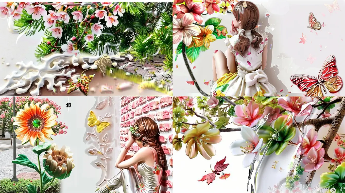 Floral Fantasy: A Vivacious Harmony of Blossoms and Butterflies in Surrealist Overtones - Midjourney sref style