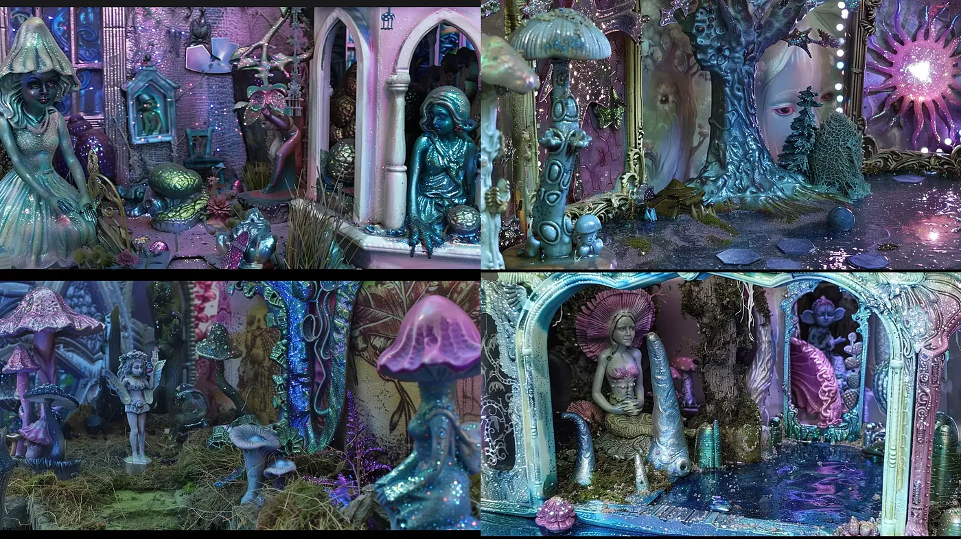 Mystical Fantasy Dreamscape with Luminescent Hues and Surreal Textures - Midjourney sref style