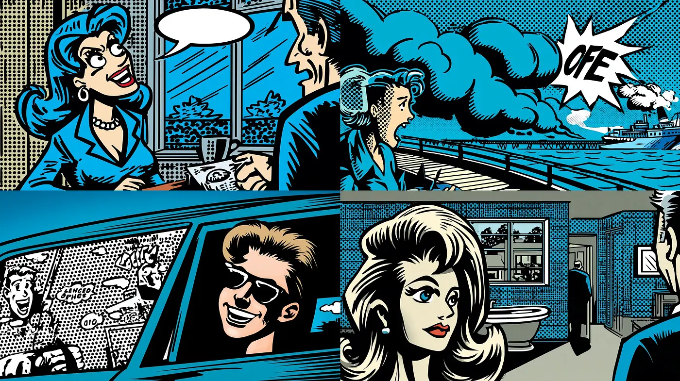Dynamic retro comic book art with vibrant colors and dramatic contrasts - Midjourney sref style